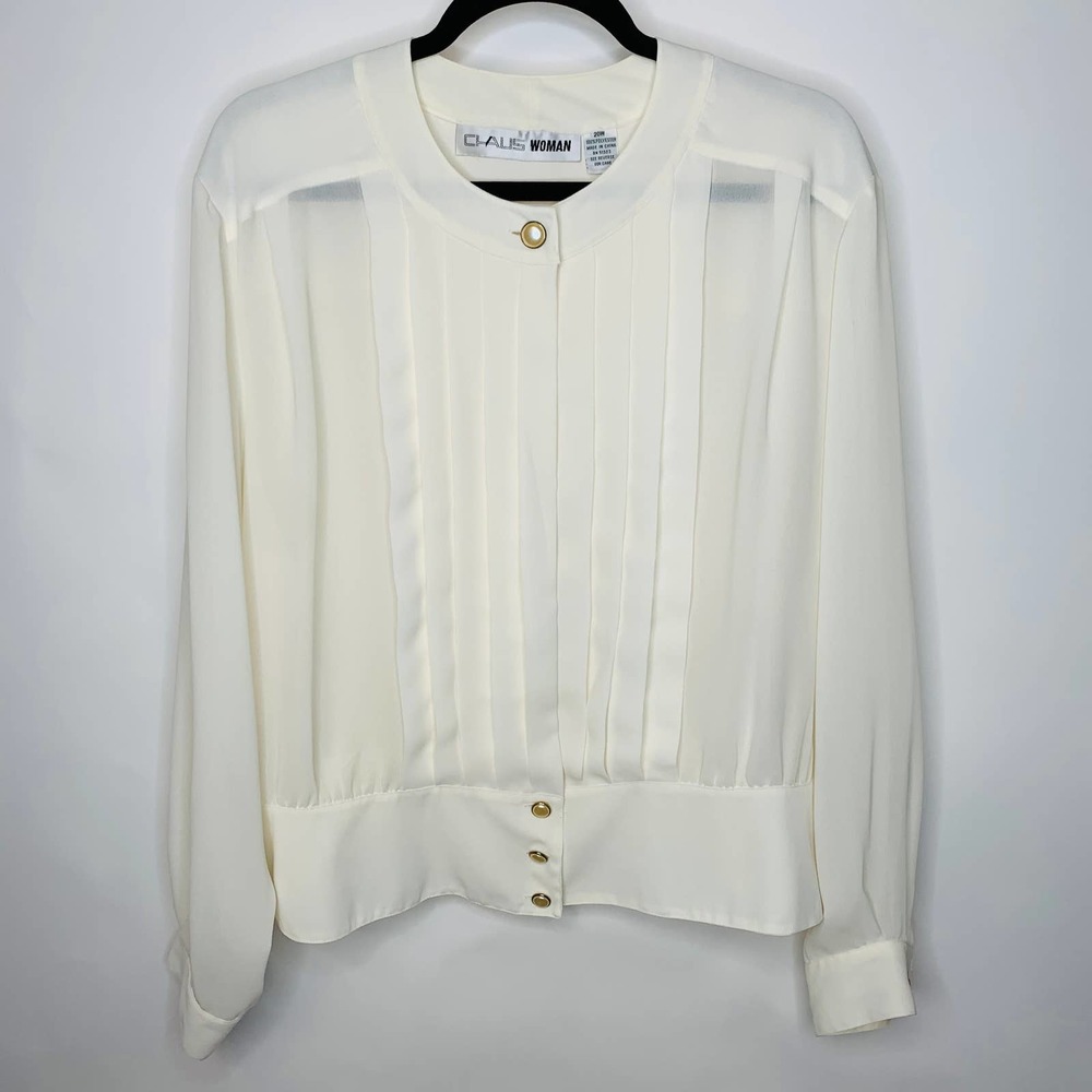 Chaus Woman Cream Blouse Pleat Front Sz 20W